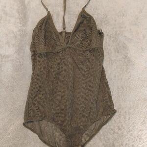 Olive Green Textured Bodysuit